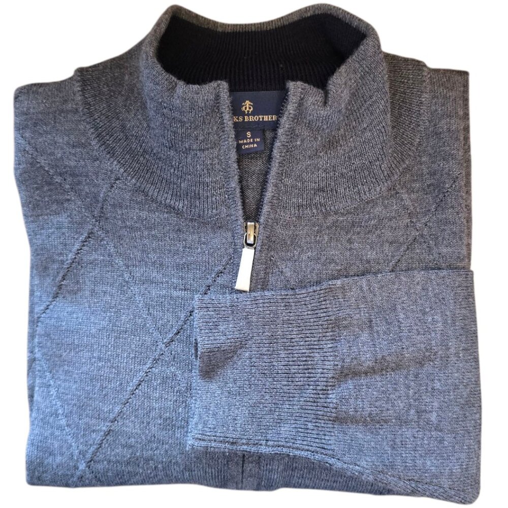 NWOT - BROOKS BROTHERS Merino Wool Argyle Quarter Zip Sweater sz S